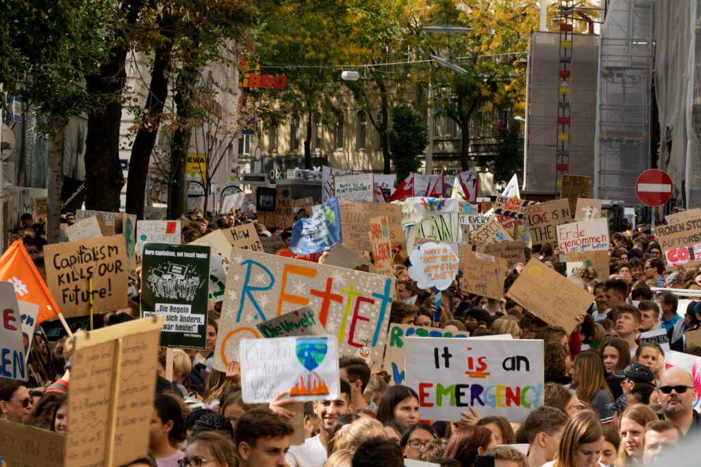 Protesting to protect the environment and reduce effects of climate change