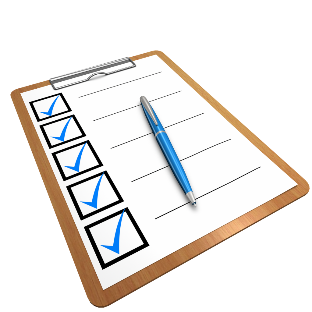 checklist on clipboard and pen